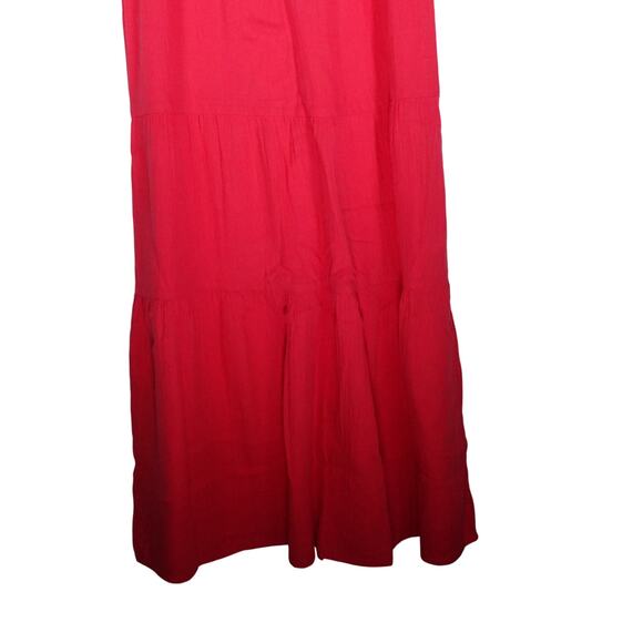 New Quince Hot Raspberry Pink Organic Cotton Gauze Tiered Maxi Dress XS 4076A - Picture 2 of 8